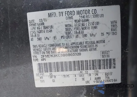 2011 Ford Edge Limited из США, поврежденный, VIN 2FMDK3KC3BBB03320